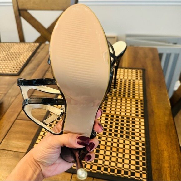 Black Patent Platform Stiletto Heels Strappy Sandals Size 8 New Without Box - Picture 10 of 12